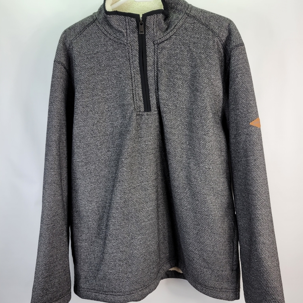 Mens Orvis Sherpa Lined 1/4 Zip Pullover Jacket Size XL Marled Gray/Black
